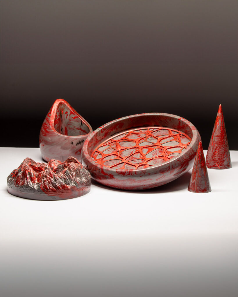 celebrating raw terrestrial textures, volcanic
aesthetics