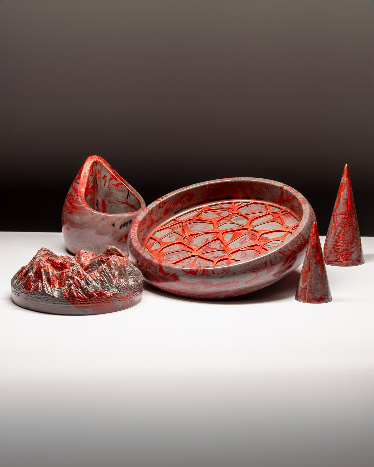 celebrating raw terrestrial textures, volcanic
aesthetics
